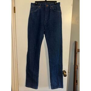 vtg Wrangler Jeans Mens 33 x 38 dark wash 13MWZ Cowboy Distressed USA Made 80s
